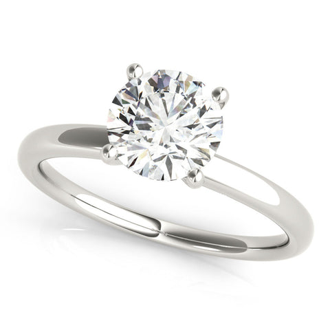 Platinum Round Solitaire Diamond Ring with Four-Prong Setting and Classic Band