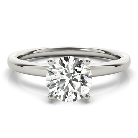 Platinum Round Solitaire Diamond Ring with Four-Prong Setting and Classic Band