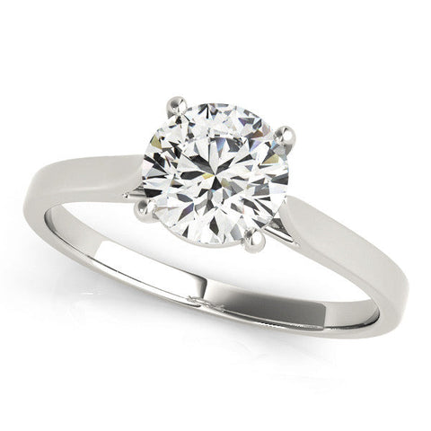Platinum Round Solitaire Diamond Ring with Four-Prong Setting and Tapered Band
