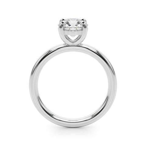 Platinum Round Solitaire Diamond Ring with Four-Prong Setting on a Plain Band