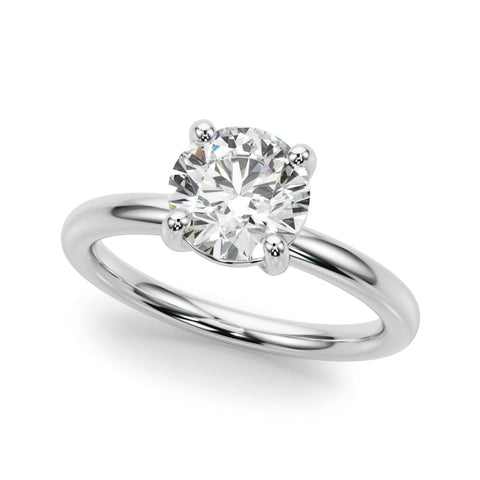 White gold Round Solitaire Diamond Ring with Four-Prong Setting on a Plain Band