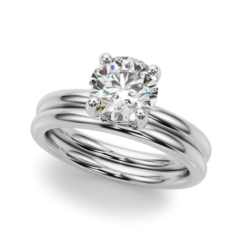 Platinum Round Solitaire Diamond Ring with Four-Prong Setting on a Plain Band
