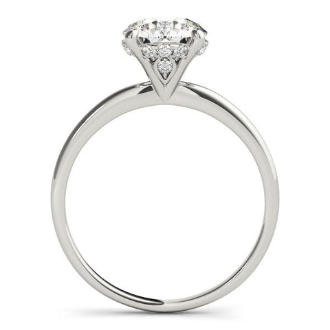 White gold Round Solitaire Diamond Ring with Prong Setting and Plain Band