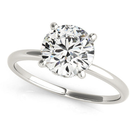 Platinum Round Solitaire Diamond Ring with Prong Setting and Plain Band