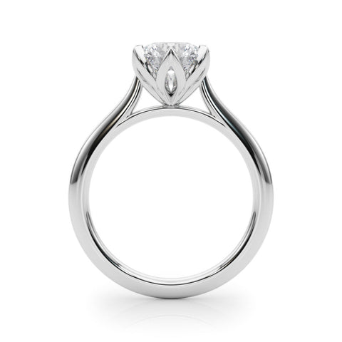 Platinum Round Solitaire Diamond Ring with Six-Prong Setting and Classic Band