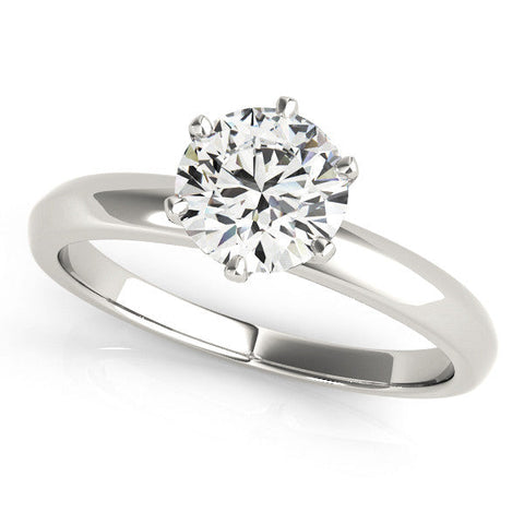 Platinum Round Solitaire Diamond Ring with Six-Prong Setting on a Classic Band