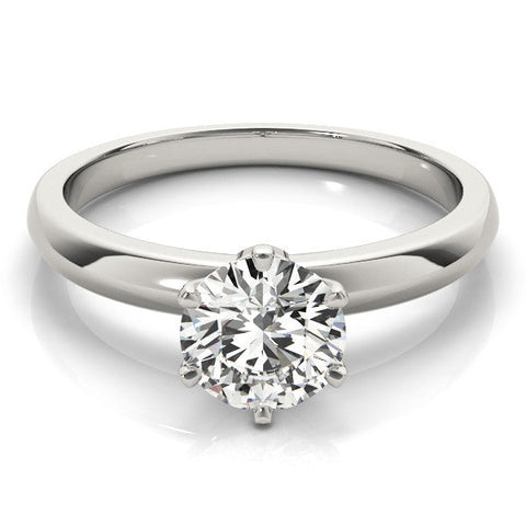 White gold Round Solitaire Diamond Ring with Six-Prong Setting on a Classic Band