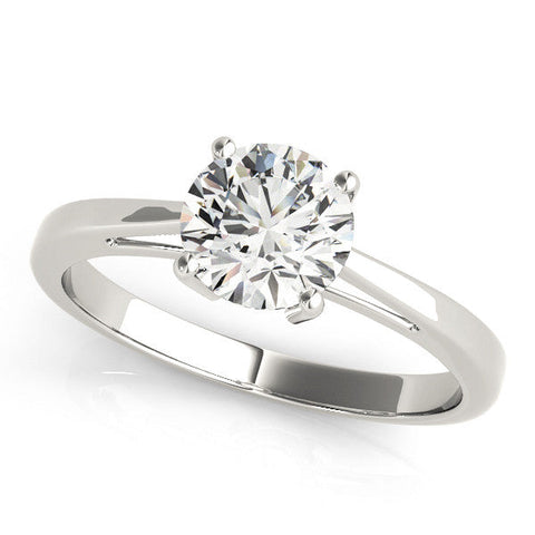 White gold Round Solitaire Diamond Ring with Split Shank and Four-Prong Setting