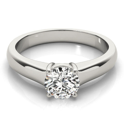 White gold Round Solitaire Diamond Ring with Tapered Band and Four-Prong Setting