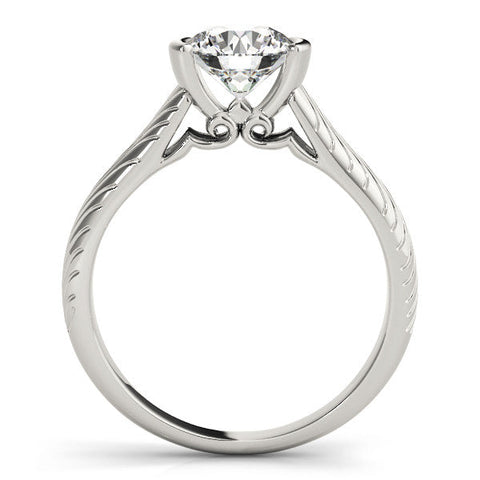 White gold Round Solitaire Diamond Ring with Textured Band and Tension Prong Setting