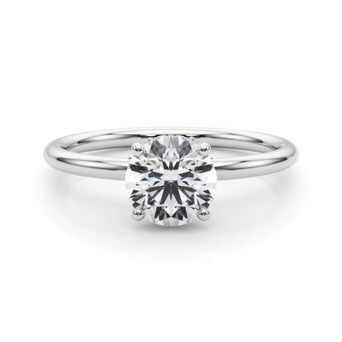 White gold Round Solitaire Diamond Ring with a Classic Band and Four-Prong Setting