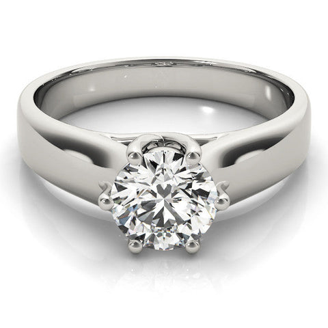White gold Round Solitaire Engagement Ring with Six-Prong Setting and Comfort Fit Band