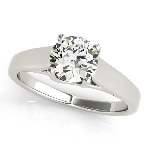 Platinum Round Solitaire Engagement Ring with Tapered Band and Four-Prong Setting