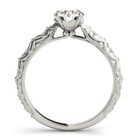 White gold Round Solitaire Floral Milgrain Engagement Ring