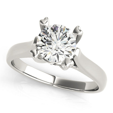 Platinum Round Solitaire Heart Prong Engagement Ring with Tapered Band