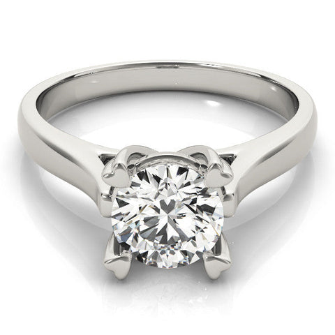 White gold Round Solitaire Heart Prong Engagement Ring with Tapered Band