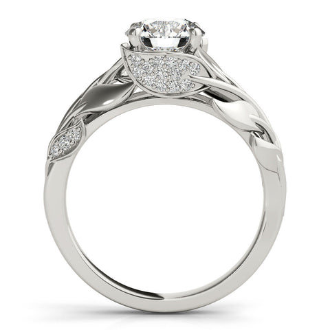 Platinum Round Solitaire Leaf-Inspired Engagement Ring with Prong Setting