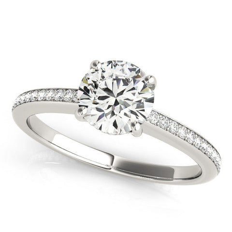 White gold Round Solitaire Pavé Band Prong Setting Ring