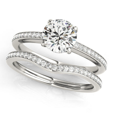 Platinum Round Solitaire Pavé Band Prong Setting Ring