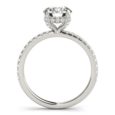 White gold Round Solitaire Pave Diamond Engagement Ring with Four-Prong Setting