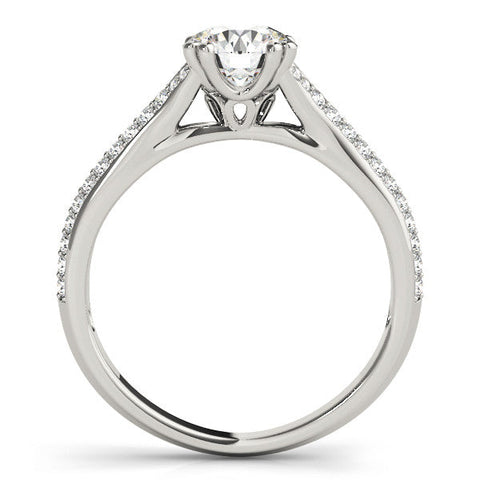 White gold Round Solitaire Pave Split Shank Engagement Ring with Six-Prong Setting
