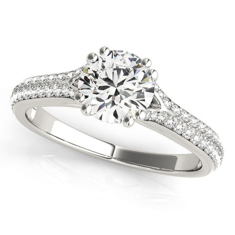 Platinum Round Solitaire Pave Split Shank Engagement Ring with Six-Prong Setting