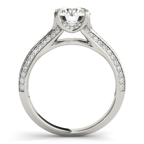 Platinum Round Solitaire Pave Split Shank Ring with Four-Prong Setting
