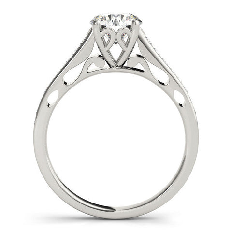 White gold Round Solitaire Prong Set Diamond Engagement Ring with Pave Band