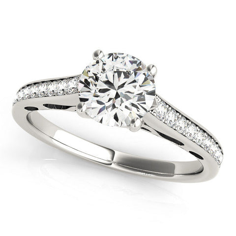 White gold Round Solitaire Prong Set Diamond Engagement Ring with Pave Band
