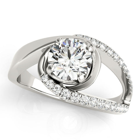 White gold Round Solitaire Split Shank Halo Prong Ring