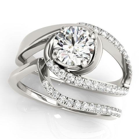 White gold Round Solitaire Split Shank Halo Prong Ring