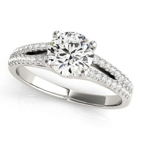 Platinum Round Solitaire Split Shank Pavé Diamond Engagement Ring