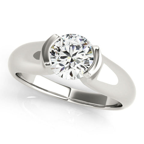 Platinum Round Solitaire Tension Set Diamond Ring with Split Shank Band