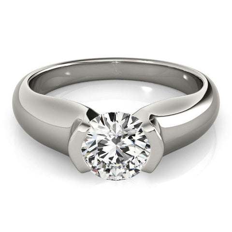 Platinum Round Solitaire Tension Set Diamond Ring with Split Shank Band