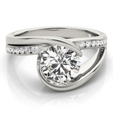 White gold Round Solitaire Tension-Set Diamond Split Shank Ring