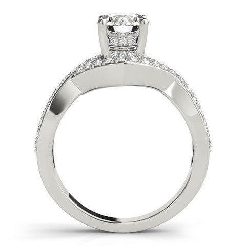 Platinum Round Solitaire Twist Band Pavé Diamond Engagement Ring