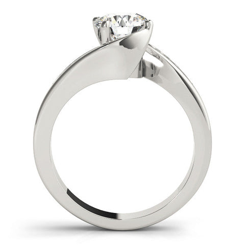 Platinum Round Solitaire Twist Band with Channel Set Diamonds and Four-Prong Setting