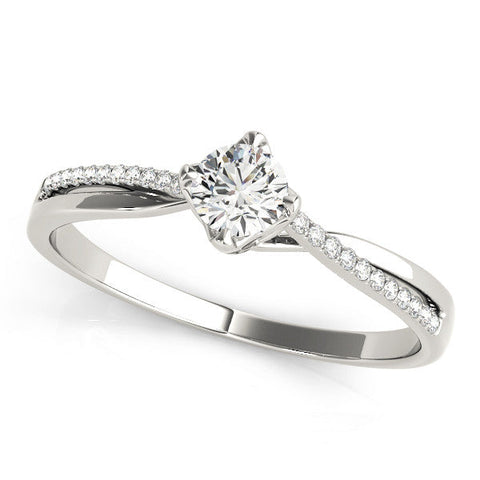 Platinum Round Solitaire Twist Band with Pavé Diamonds and Four-Prong Setting