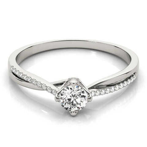 Platinum Round Solitaire Twist Band with Pavé Diamonds and Four-Prong Setting