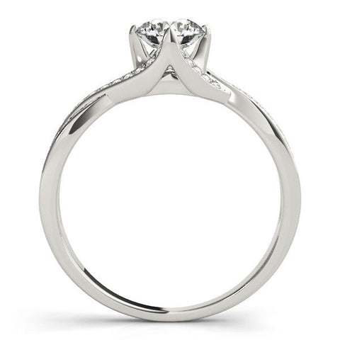 White gold Round Solitaire Twist Band with Pavé Setting and Four-Prong Mount