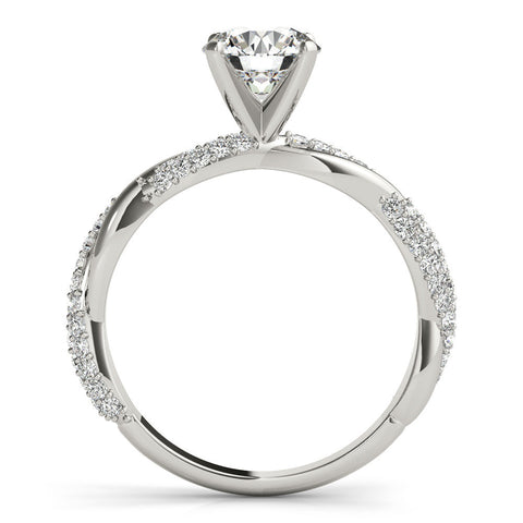 Platinum Round Solitaire Twist Band with Pave Prong Setting
