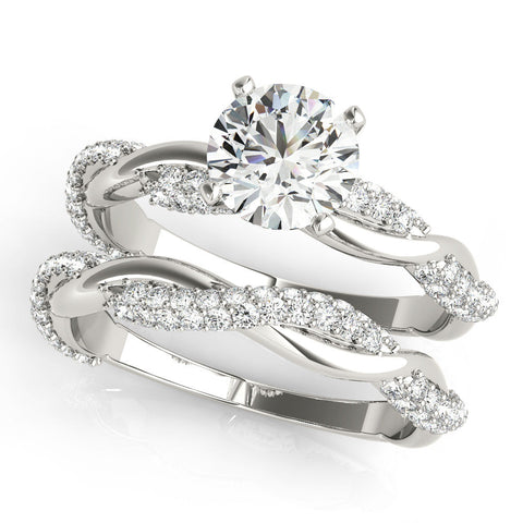 Platinum Round Solitaire Twist Band with Pave Prong Setting