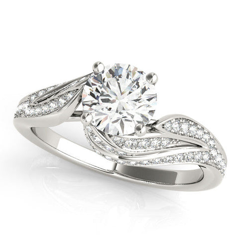 Platinum Round Solitaire Twist Band with Pave Setting and Four-Prong Setting