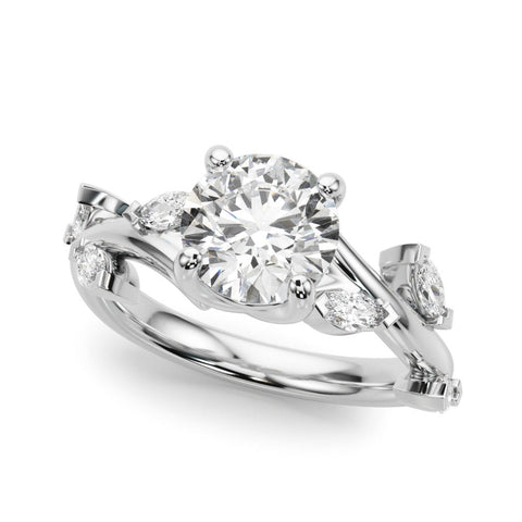 Platinum Round Solitaire Twisted Band Marquise Accent Prong Setting Ring