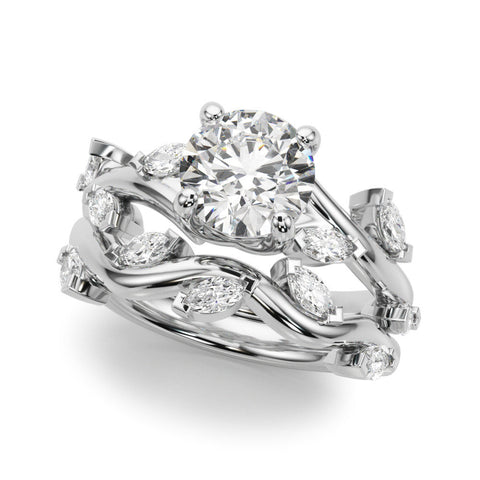 Platinum Round Solitaire Twisted Band Marquise Accent Prong Setting Ring