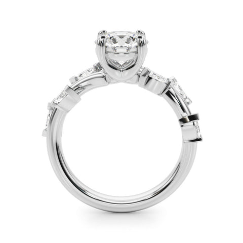 Platinum Round Solitaire Twisted Band Marquise Accent Prong Setting Ring