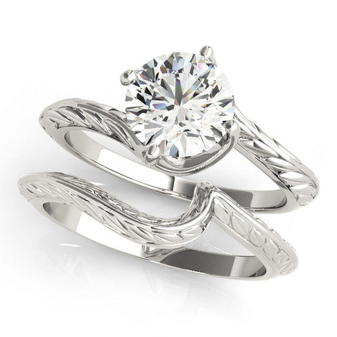 Platinum Round Solitaire Twisted Band with Four-Prong Setting