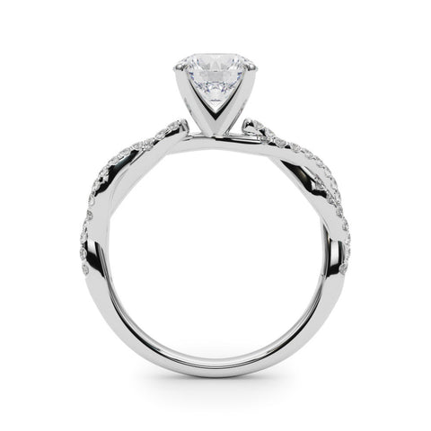 White gold Round Solitaire Twisted Pave Band with Four-Prong Setting
