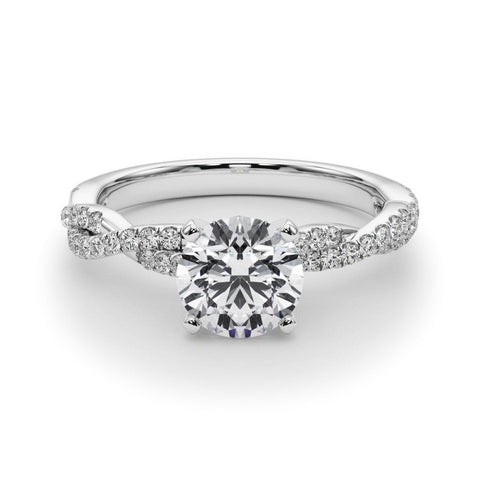 White gold Round Solitaire Twisted Pave Band with Four-Prong Setting