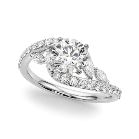 Platinum Round Solitaire with Pavé Twist Band and Four-Prong Setting